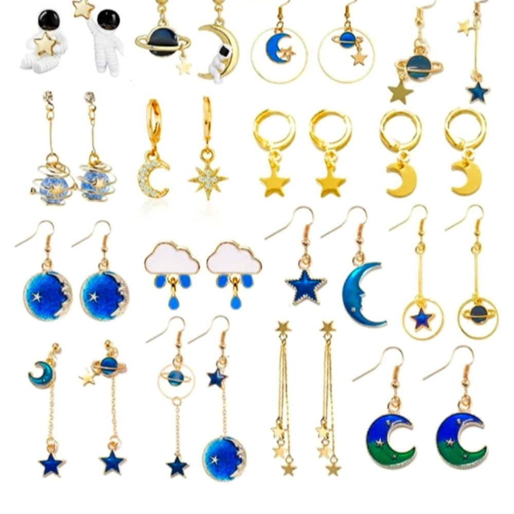 MOON & STAR DANGLE EARRINGS SET OF 16 PAIRS NWT